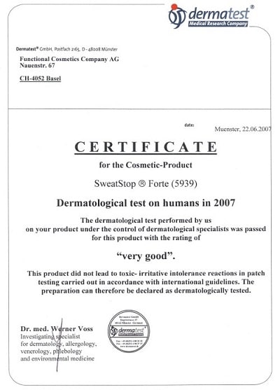 dermatest certificate 9009 sweatstop forte
